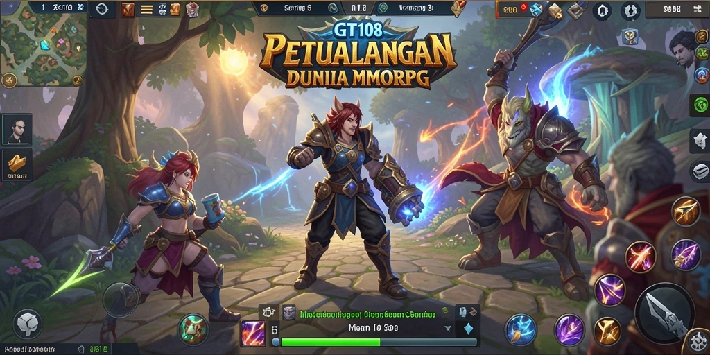 Screenshot gameplay GT108 yang menampilkan pertarungan epik di dunia MMORPG.