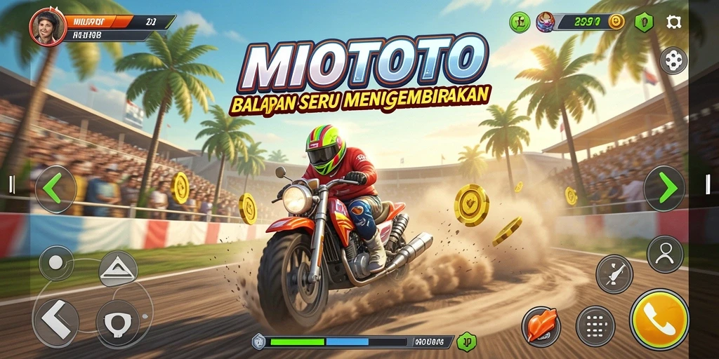 Tampilan gameplay seru di lintasan balap MIOTOTO.