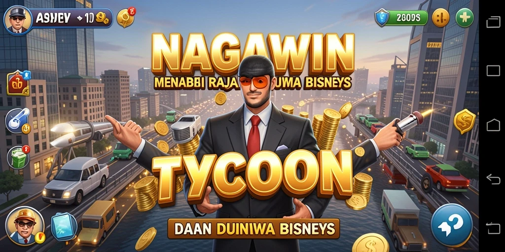 Gameplay NAGAWIN menampilkan simulasi bisnis yang seru dan interaktif.