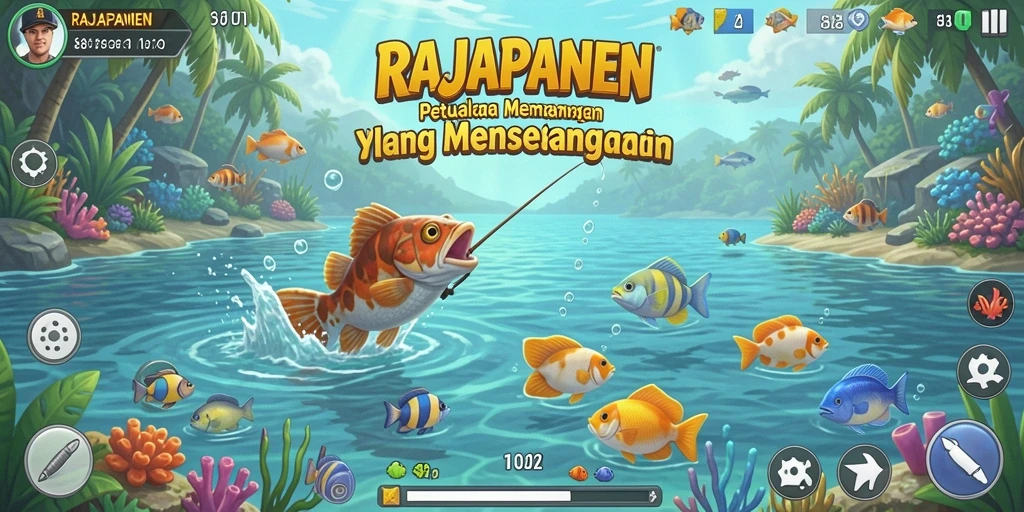 Screenshot gameplay RAJAPANEN menampilkan aksi memancing yang menegangkan.
