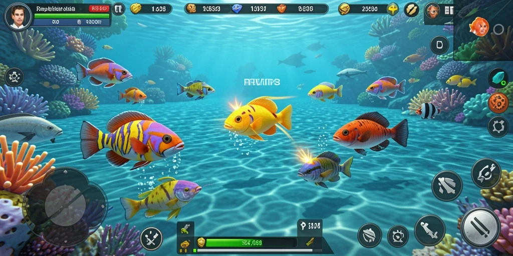 Tampilan gameplay RPVIP3 dalam aksi menangkap ikan.